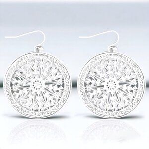 Silver Mandala Filigree Drop Earrings